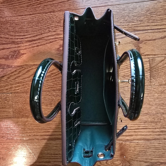 Dark Green Crocodile-Embossed Satchel Genuine Leather - Picture 6 of 6